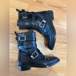 Alexander Wang black Louise smooth calf leather buckle moto boots